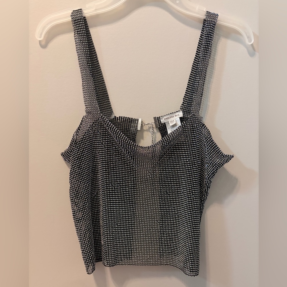 Endless Blu metal chain crop top - adjustable- black and diamond/silver